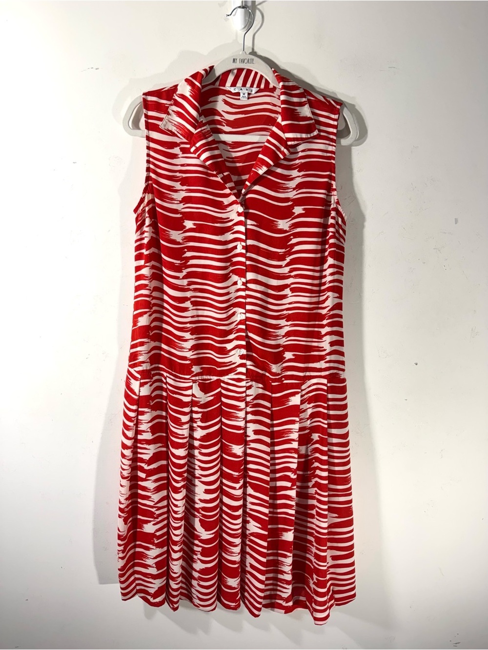 CAbi 281 Brushstrokes Red Pleated Midi Dress